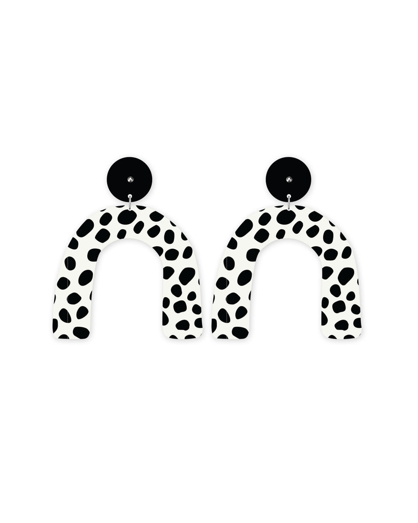 White Animal Print Arch Drop Stud Earrings