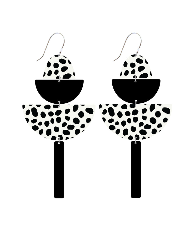 White Animal Print Big Statement Drop Earrings