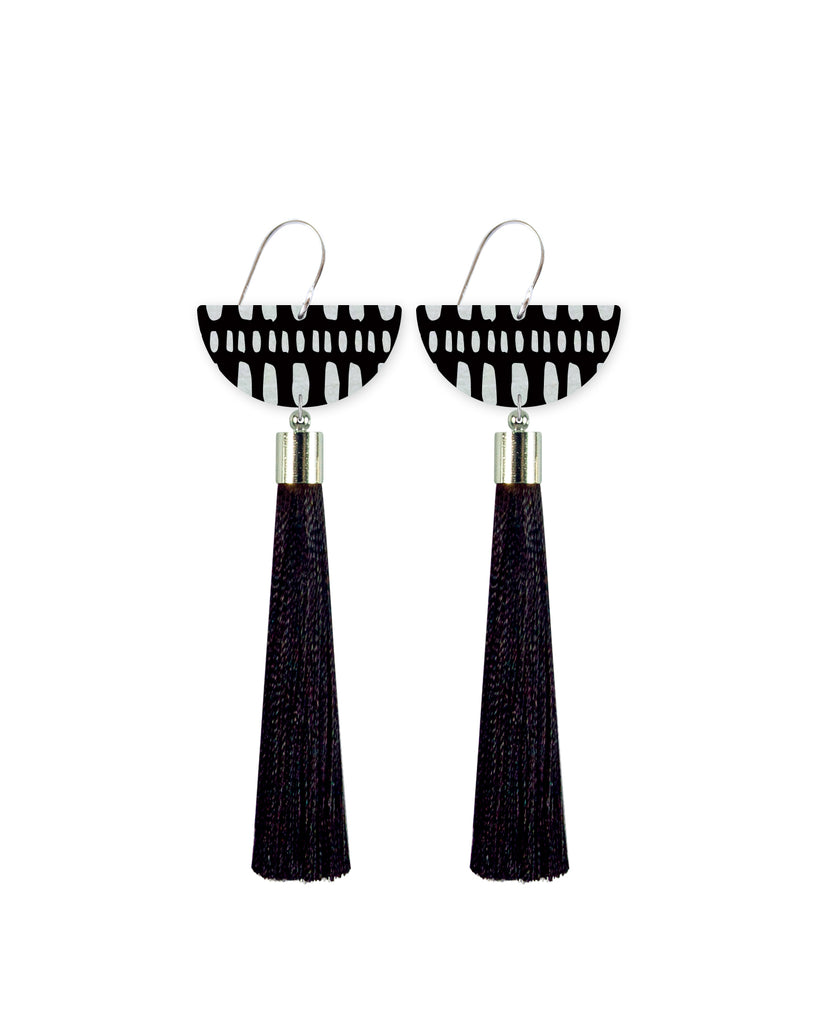 Tribal Pattern Moon Tassel Drop Earrings