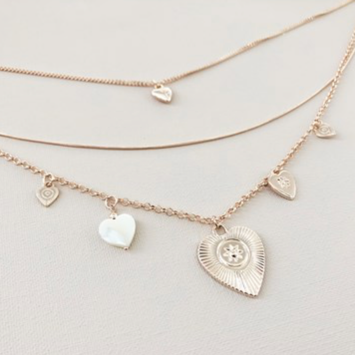 Vintage Heart Mix Multi-Layer Short Necklace