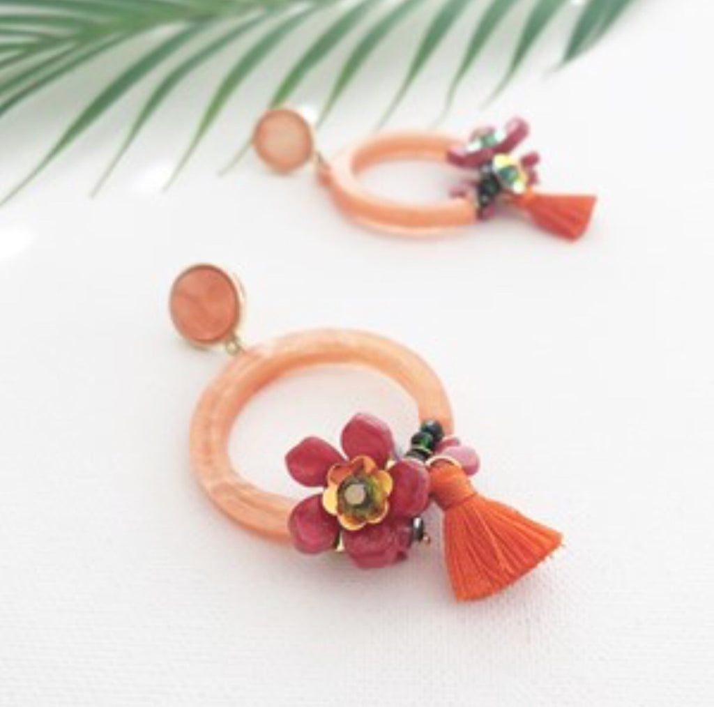 Floral Tassel Resin Ring Earrings