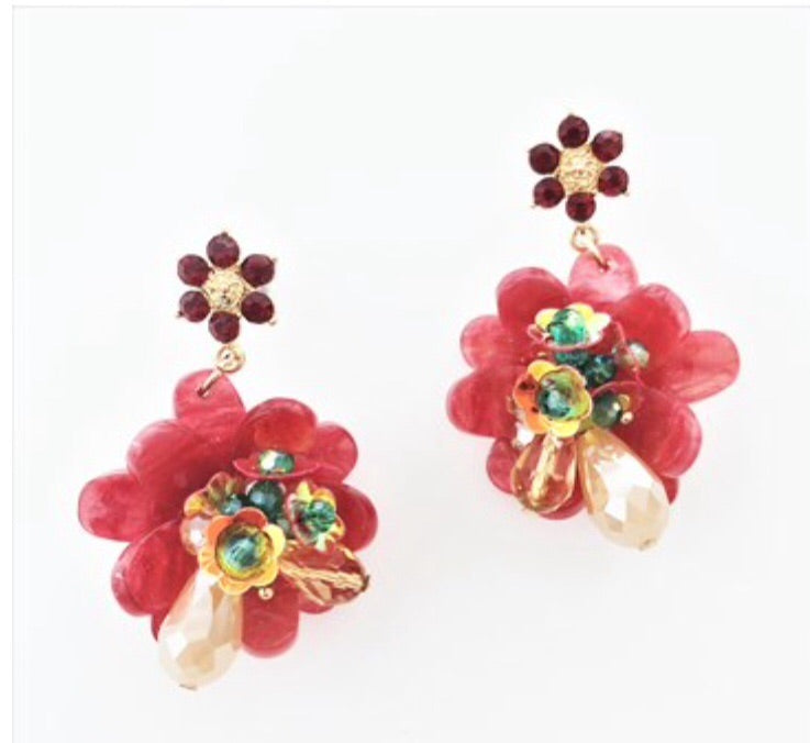 Diamanté Top Resin Flower Earrings