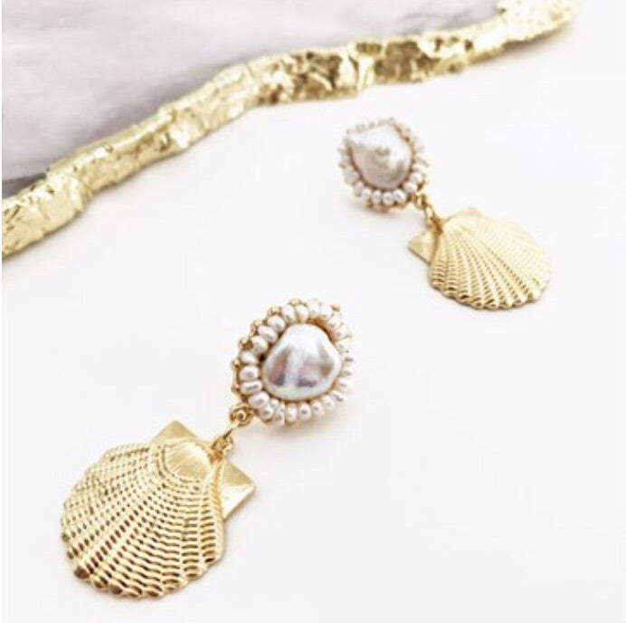 Pearl Top Moulded Shell Earrings